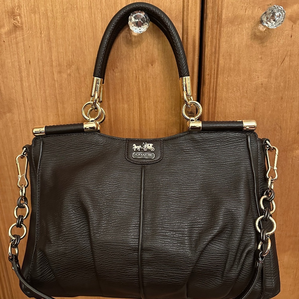 Coach Madison Pinnacle Textured Leather Carrie 21503 Brass/Espresso Brown $658